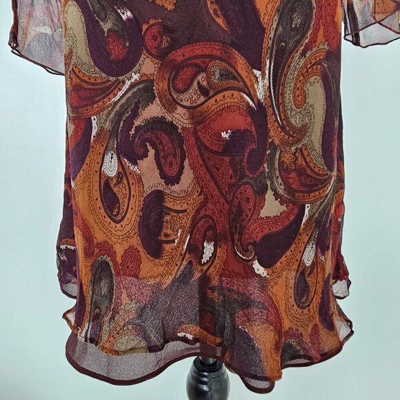 Women's Paisley Print Ruffled V-Neck Long Sleeve Below the knee Dress, Size M/L - Picture 8 of 13